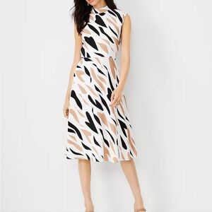Ann Taylor Petite Abstract Mock Neck Flare Midi Dress